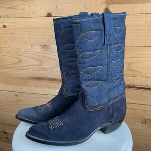 VTG Acme Blue Denim Suede Boots 10B Rockabilly Hippie Western Boho Cowgirl *READ